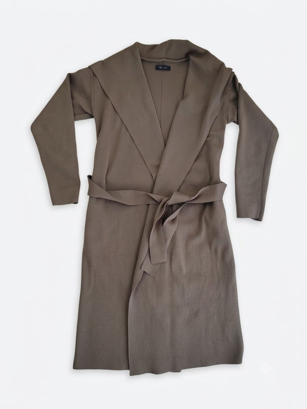 Knit Wrap Robe Cardigan in Taupe Kld Medium Belted